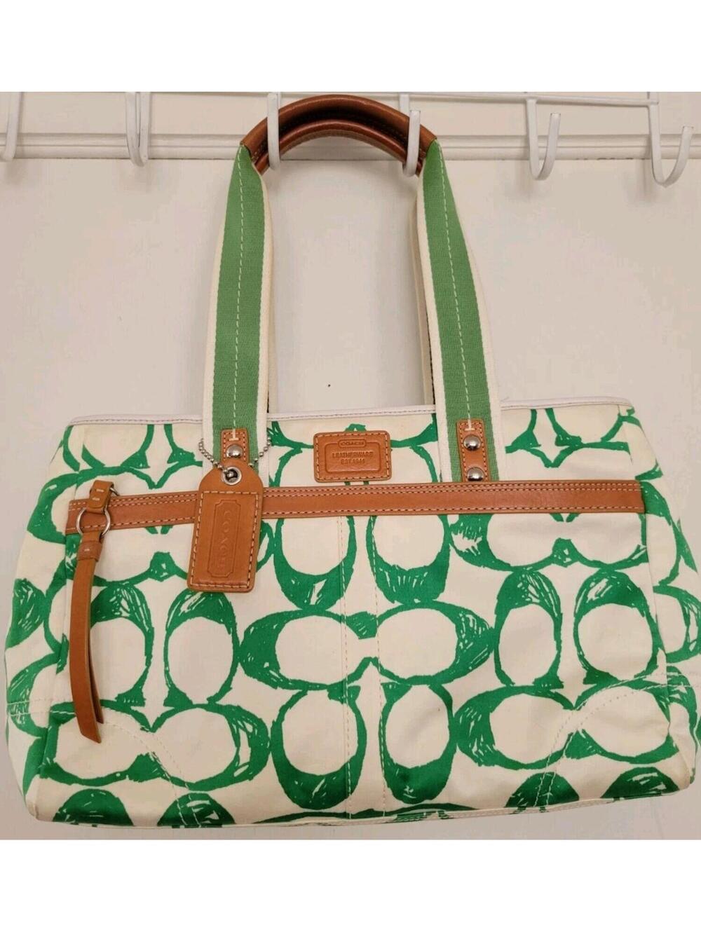 Coach Hampton Scribble Bag Green White Vintage Y2K Shoulder Purse Large